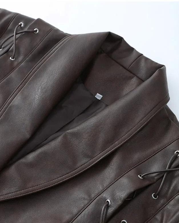 Vintage Unique Solid Lace-up Women's Short Leather Jacket